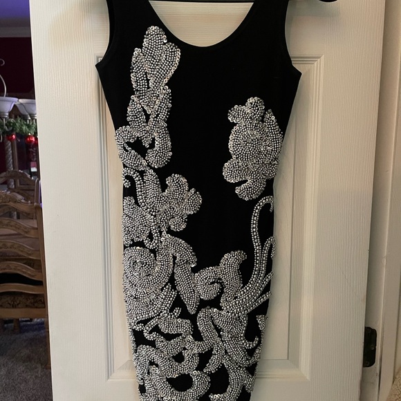 PlAttitudes by Debra Black Beaded Spandex fitted Mini Dress GORGEOUS Sz. S - Picture 3 of 10